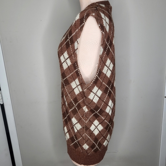 Vintage Grubb Stuff Argyle Brown Tan Sweater Vest Size Large - Picture 4 of 7